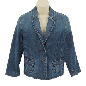 Express Womens Medium Solid Blue Denim Jean Jacket Collared Button Front Pockets